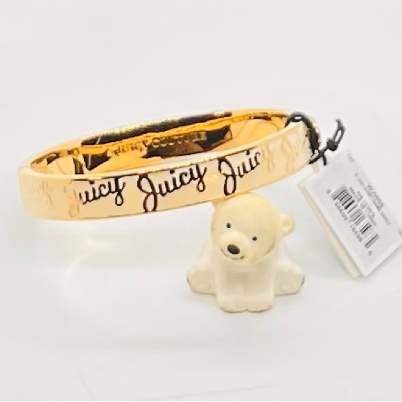 NWT Juicy Couture White Script Bangle & Black Enamel Link Bracelet set of 2 - Picture 3 of 11